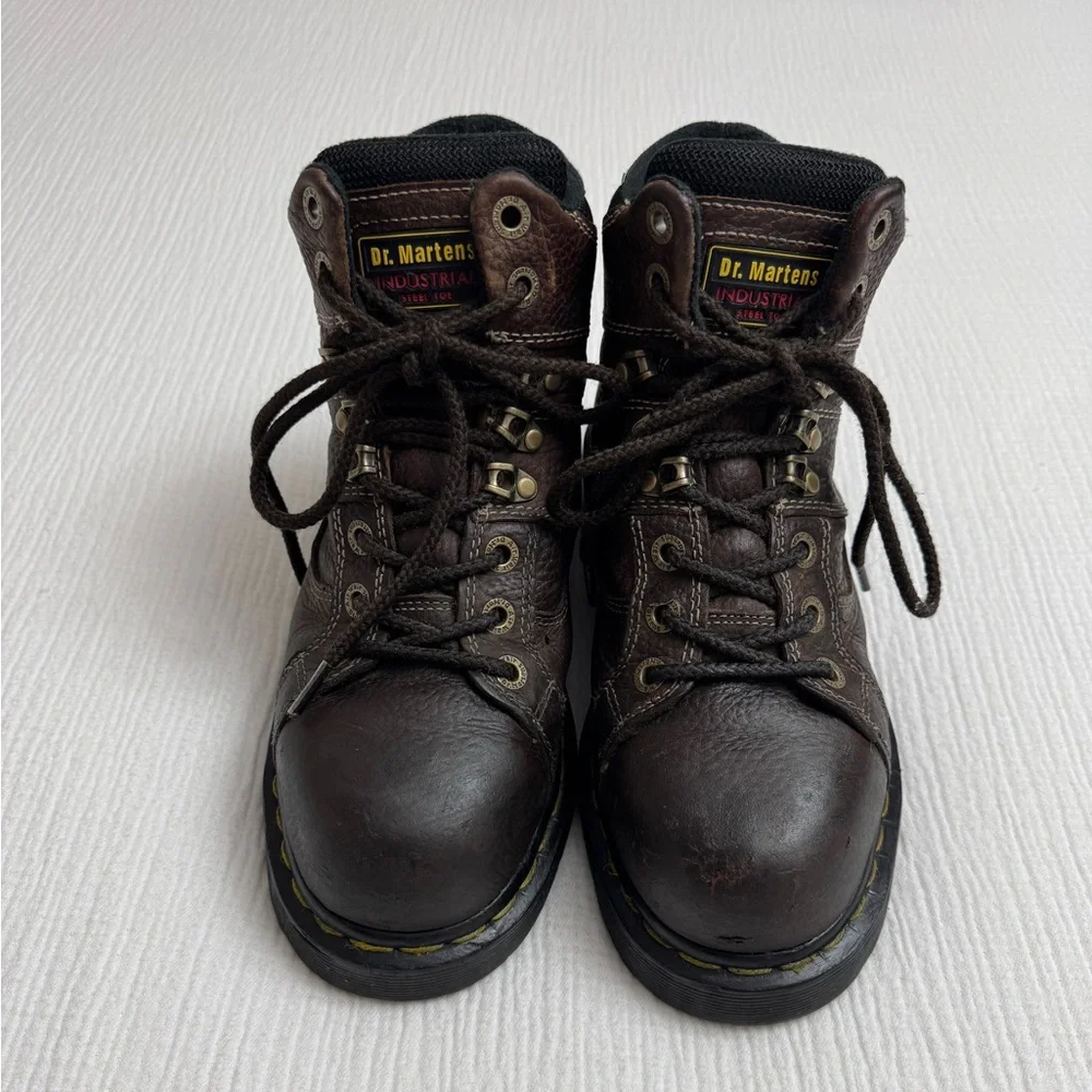 Dr. Martens DMs Industrial Steel Toe Boots 8M 9W Work Safety Brown Leather Rare